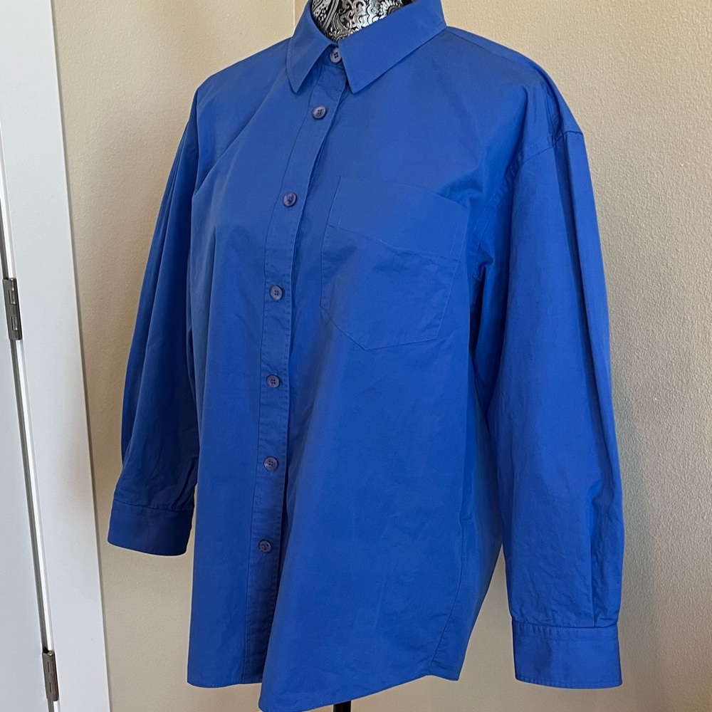 Lafayette 148 New York Women’s Cobalt Blue Cotton Shirt size M/L - Picture 3 of 7